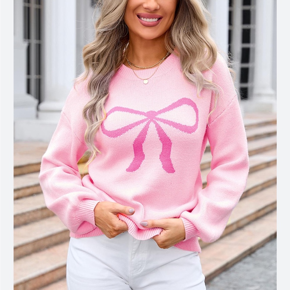 EUC Pink Bow Womens Sweater Size Large
